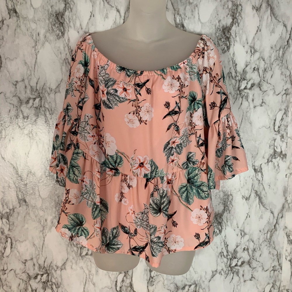 A.N.A Floral flower print off shoulder pink shirt